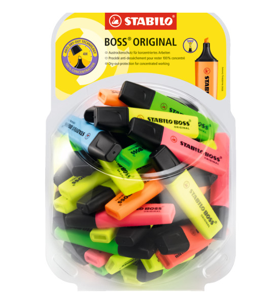 Resaltador, Boss, Punta Biselada 2.0-5.0 mm, Colores Fluo, Pote x 60 Unds. Colores Surtidos